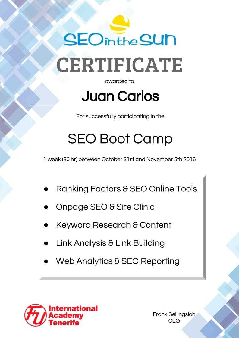 Seo Boot Camp In Tenerife – One Week (30H) Of Intensive Seo Within Boot Camp Certificate Template