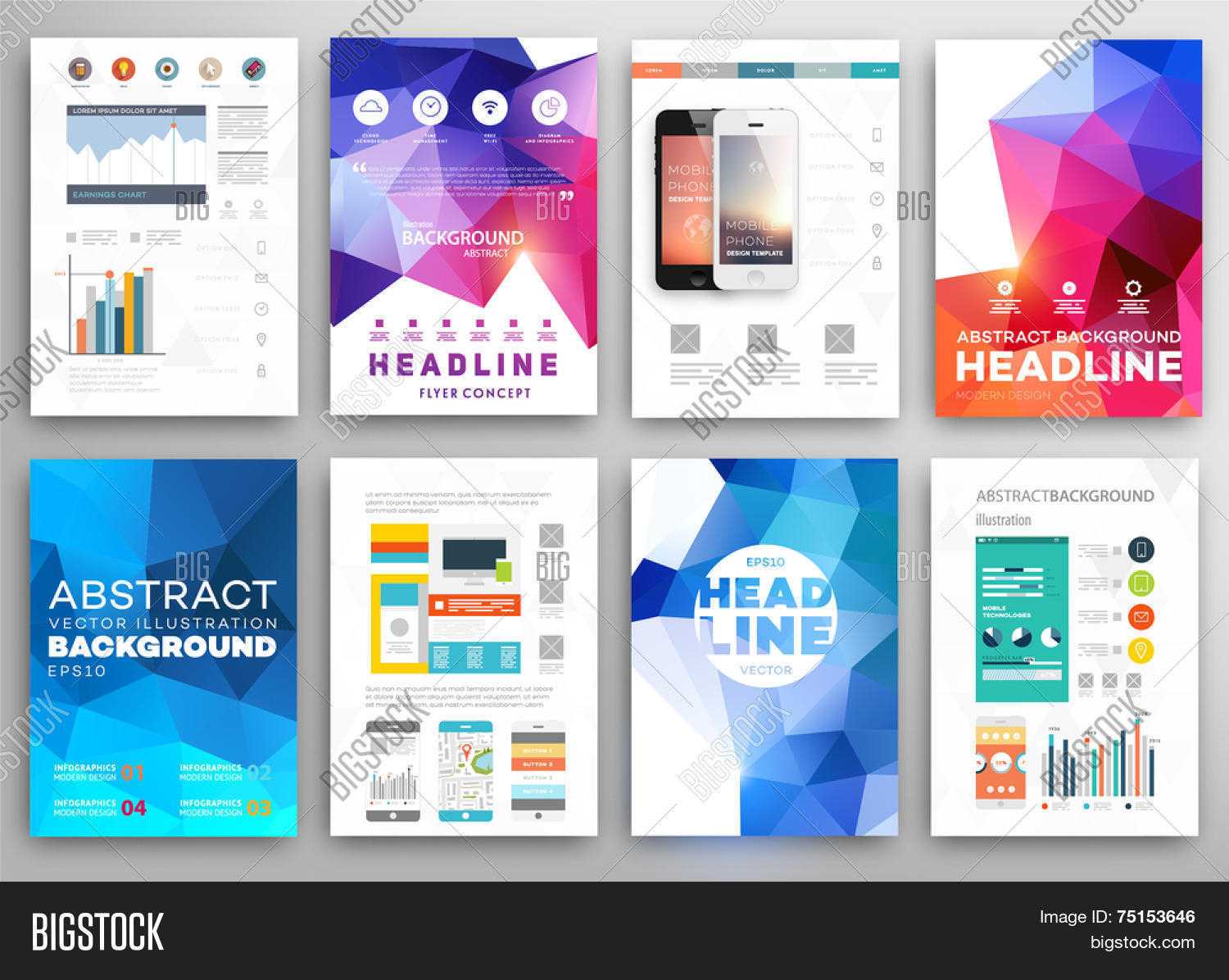 Set Flyer, Brochure Vector & Photo (Free Trial) | Bigstock Regarding Online Free Brochure Design Templates