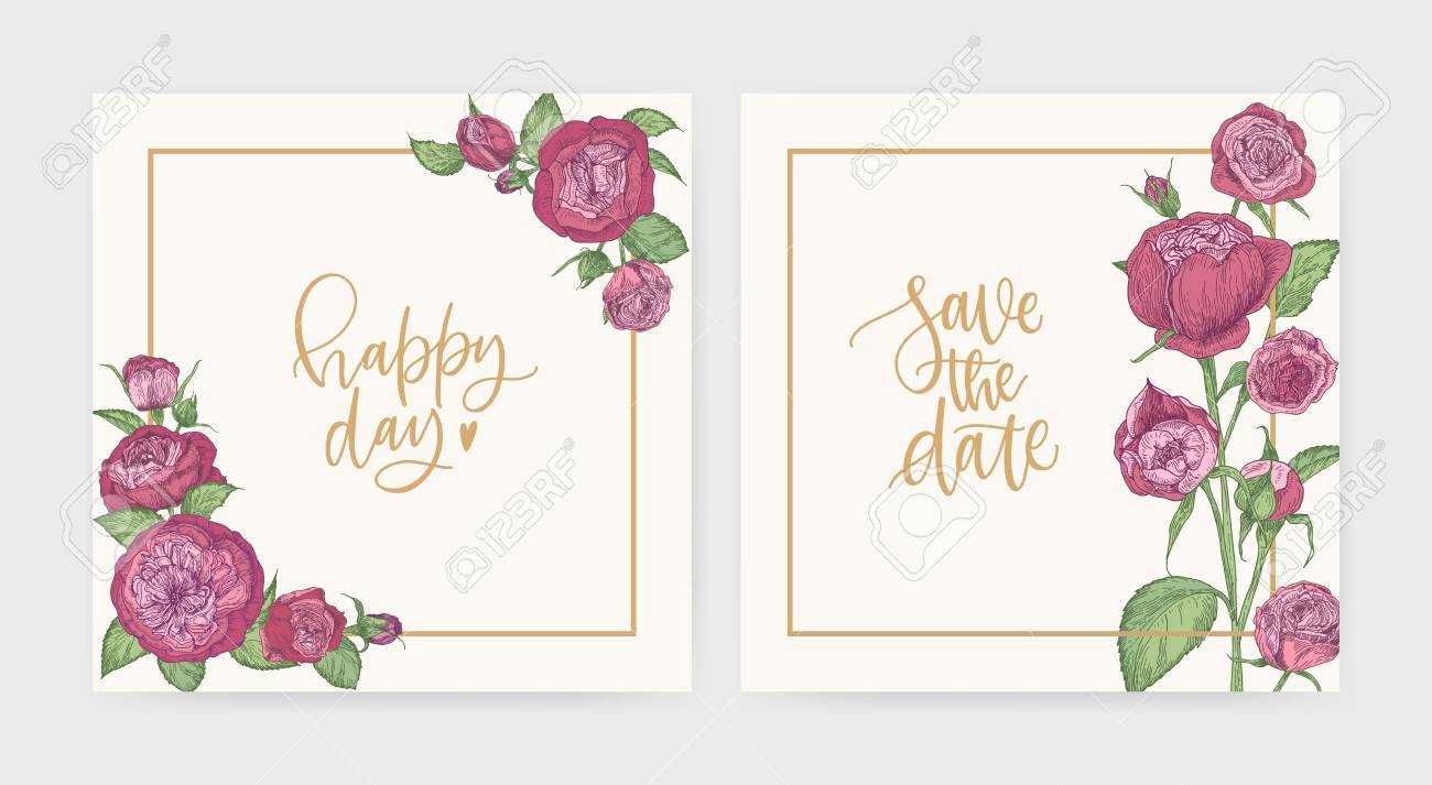 Set Of Elegant Square Wedding Invitation And Save The Date Card.. With Save The Date Cards Templates