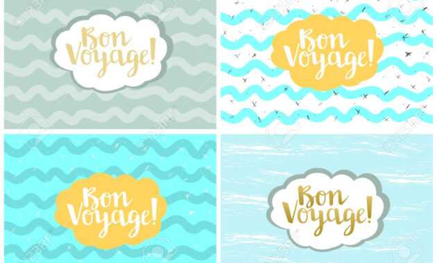 Set Of Four Cards, Vector Templates. Bon Voyage. in Bon Voyage Card Template