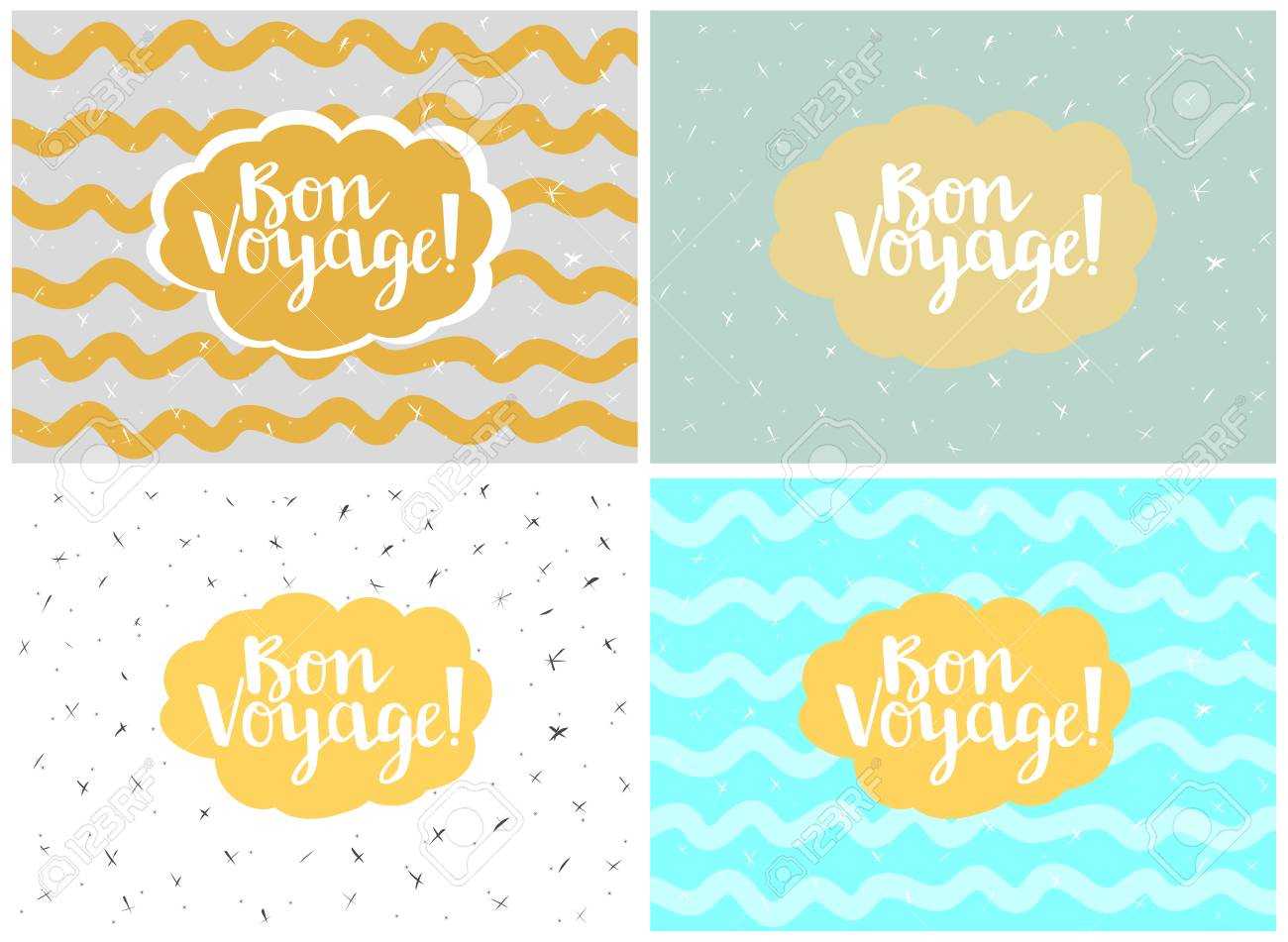 Set Of Four Cards, Vector Templates. Bon Voyage. Throughout Bon Voyage Card Template