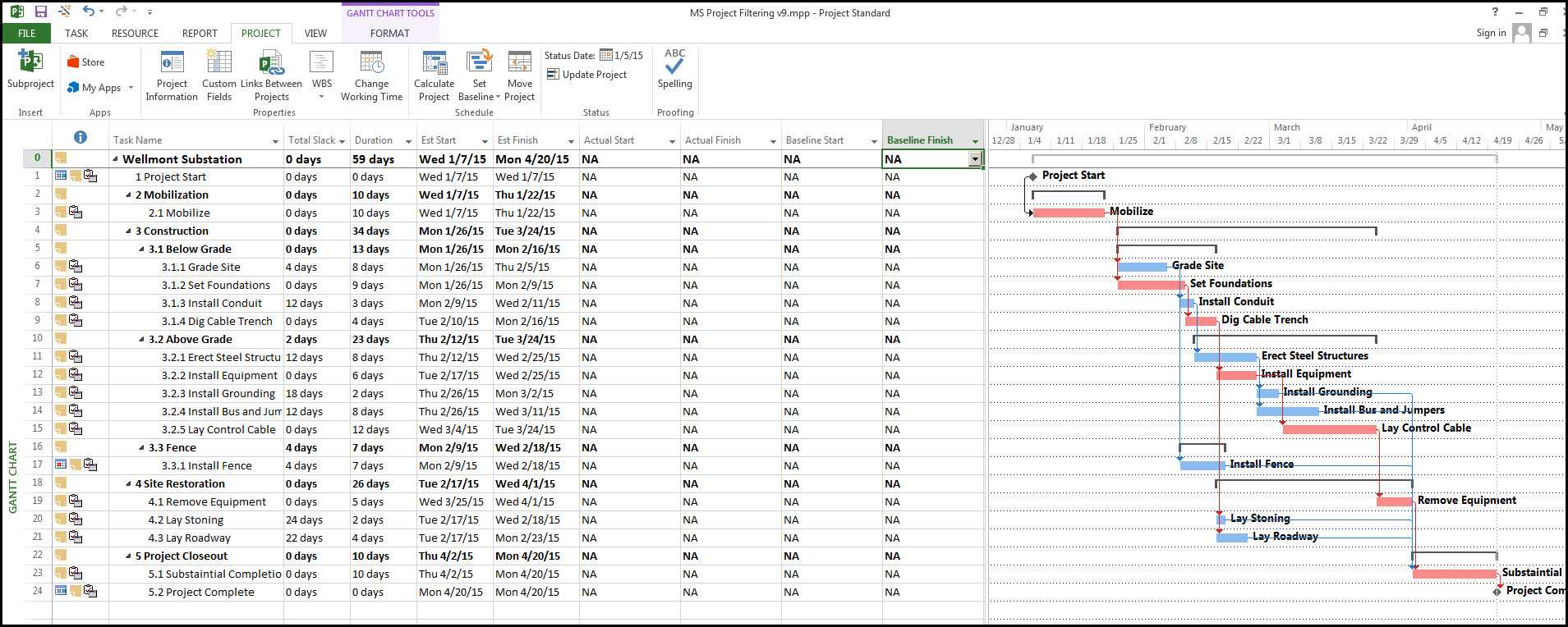 Setting Up A Baseline In Microsoft Project 2013 For Ms Project 2013 Report Templates