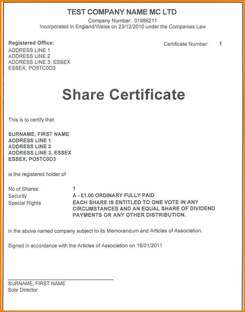 Shareholder Certificate Sample – Zohre.horizonconsulting.co With Share Certificate Template Companies House