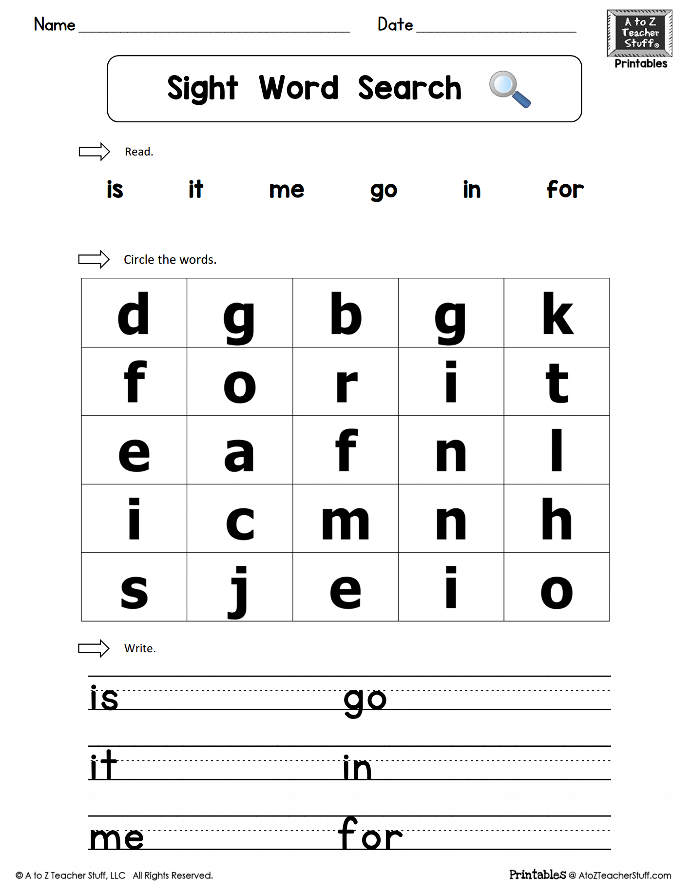 Sight Words Practice Word Search: Is, It, Me, Go, In, For With Regard To Blank Word Search Template Free