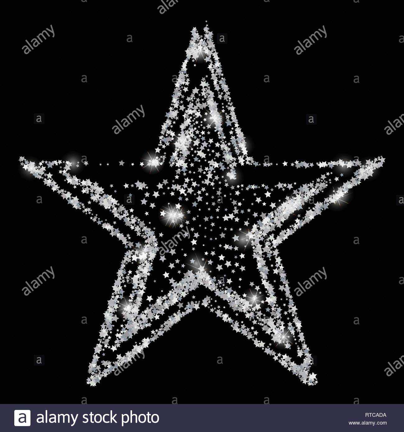 Silver Glitter Star Of Many Small Stars. Silver Confetti In Small Certificate Template
