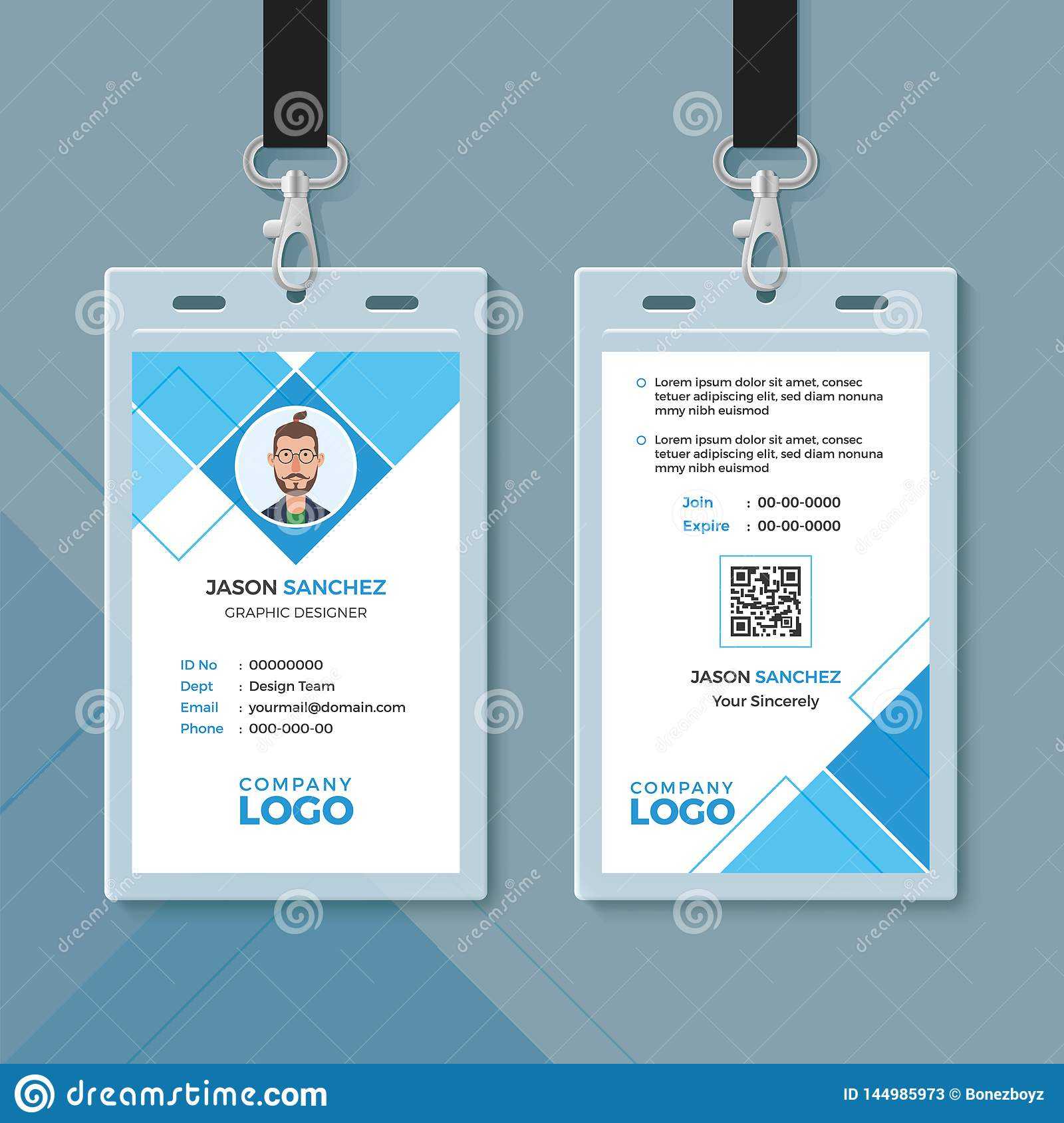 Simple Blue Geometric Id Card Design Template Stock Vector With Regard To Company Id Card Design Template