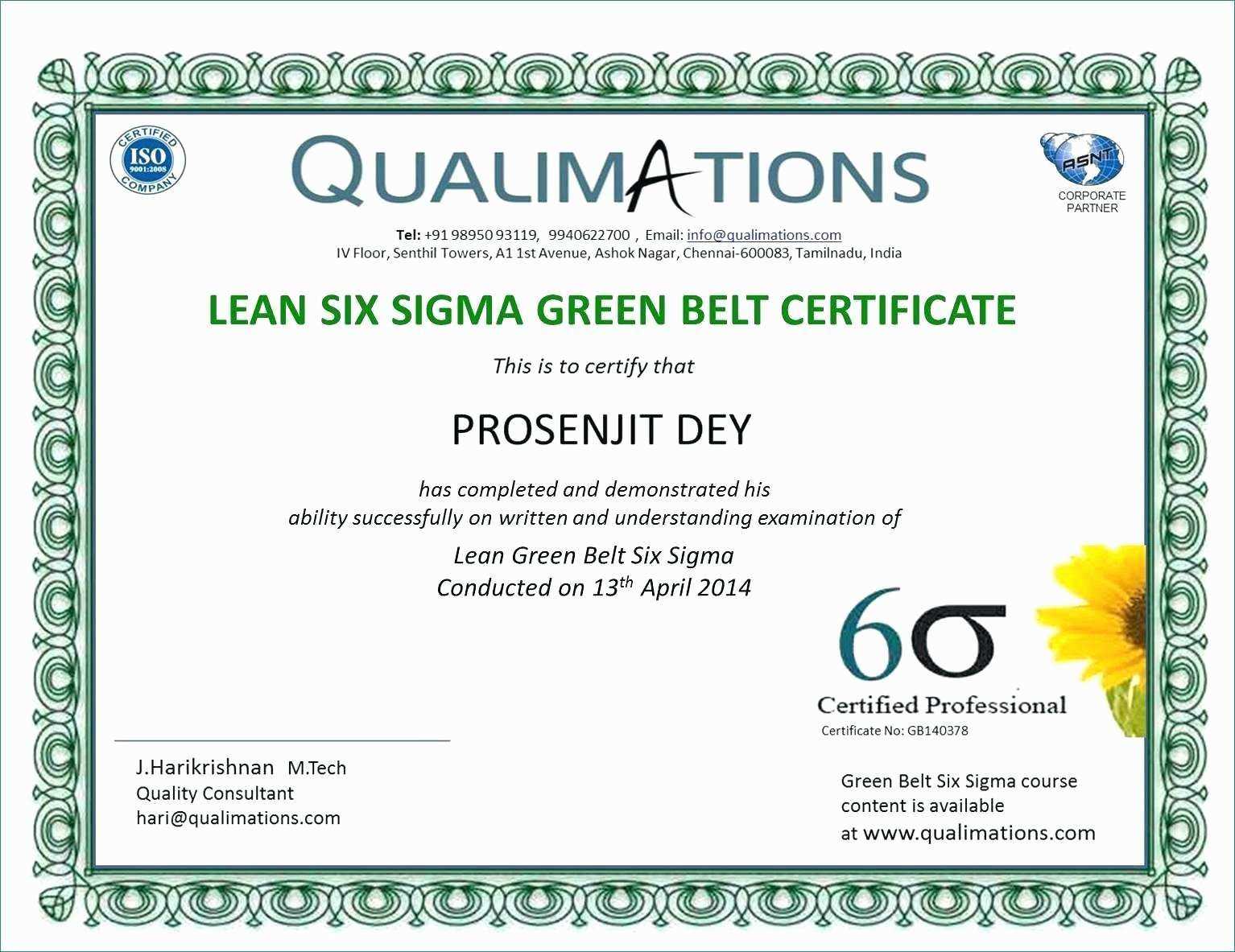 Six Sigma Black Belt Certificate Template – Carlynstudio Regarding Green Belt Certificate Template