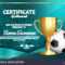 Soccer Certificate Diploma With Golden Cup Vector. Football Inside Soccer Certificate Template