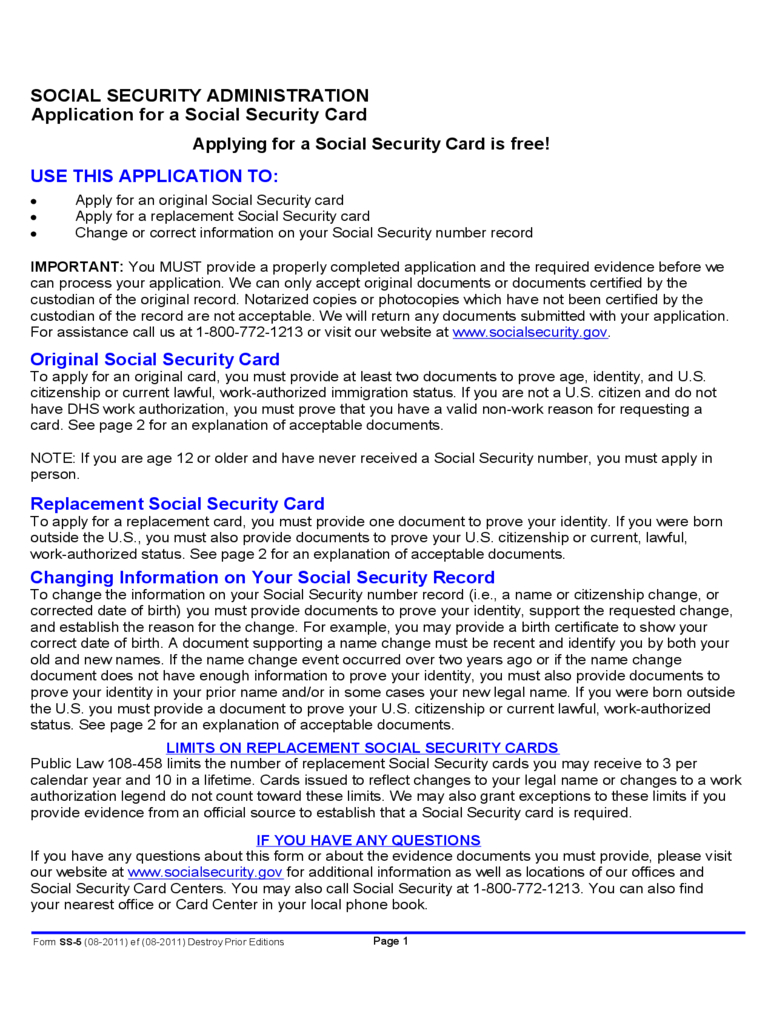 Social Security Application Form – 5 Free Templates In Pdf For Social Security Card Template Download