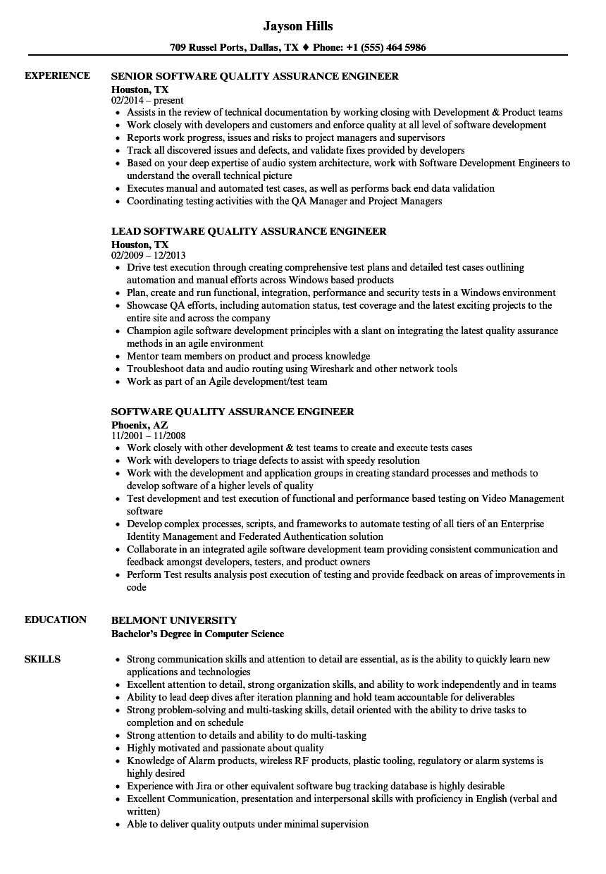 Software Quality Assurance Engineer Resume Samples | Velvet Jobs Pertaining To Software Quality Assurance Report Template