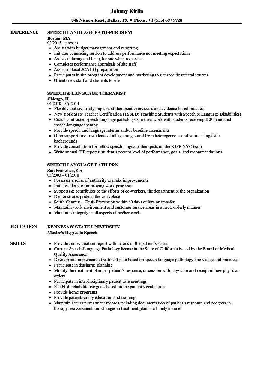 Speech Language Resume Samples | Velvet Jobs In Speech And Language Report Template