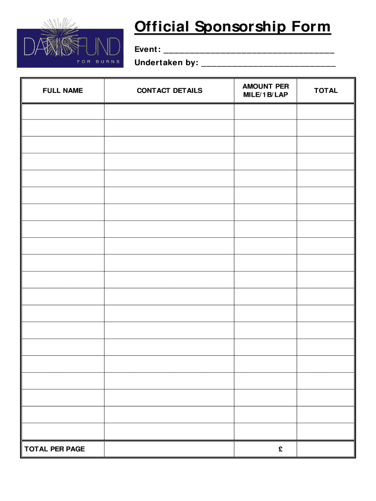 Sponsorship Template Forms – Zohre.horizonconsulting.co Within Blank Sponsor Form Template Free