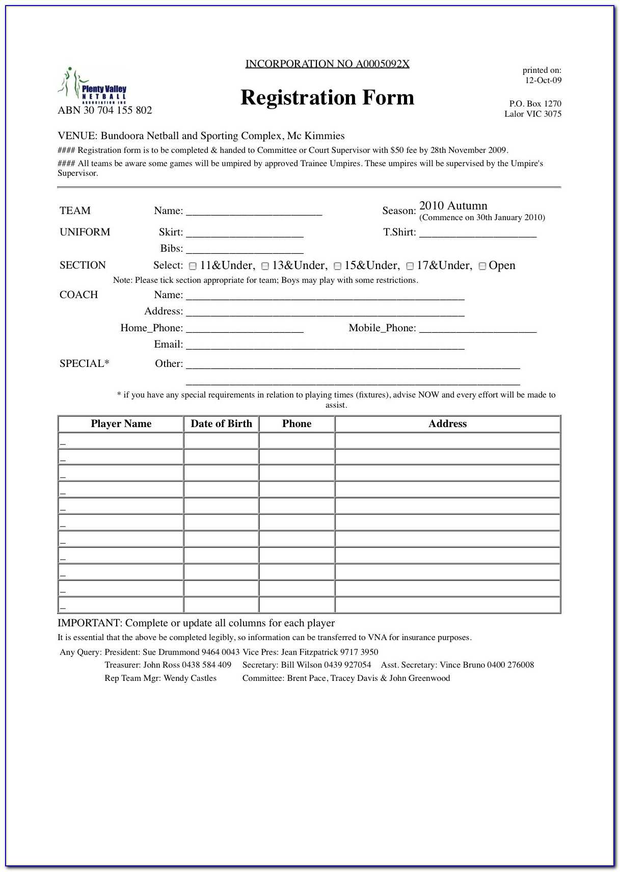 Sport Event Registration Form Template – Form : Resume Within Camp Registration Form Template Word