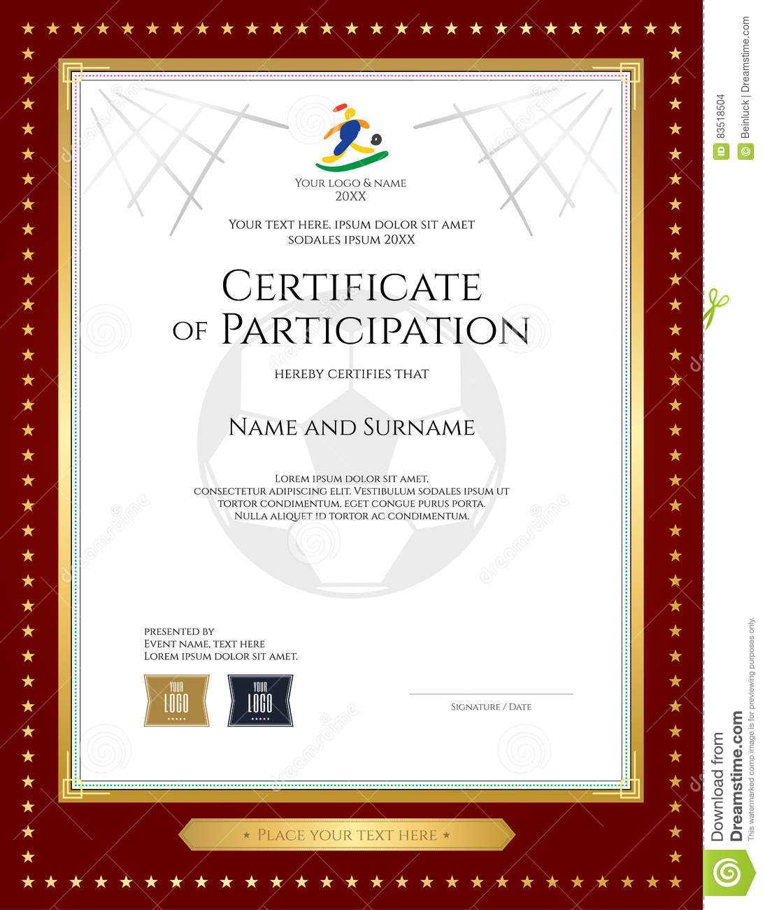 Sport Theme Certificate Of Participation Template Stock For Certification Of Participation Free Template