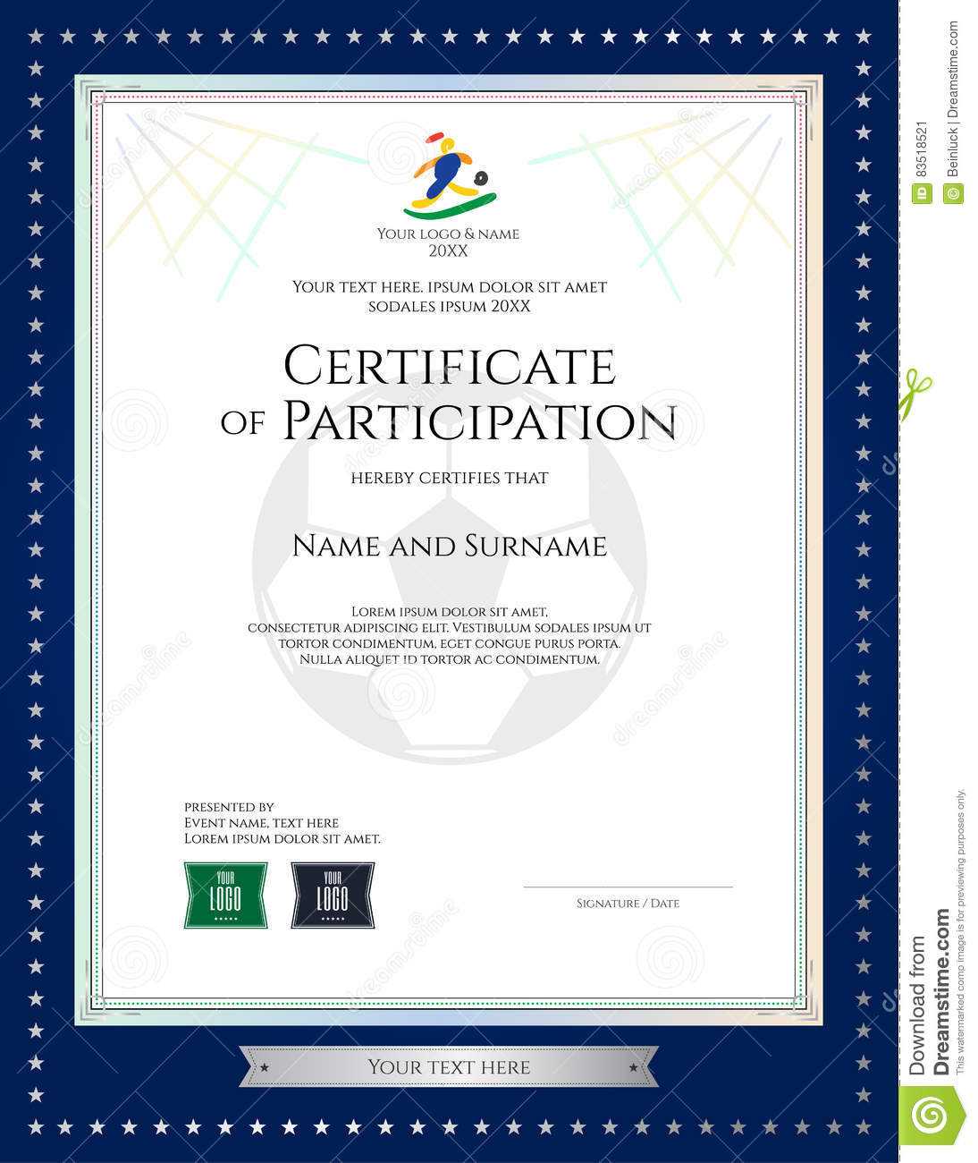Sport Theme Certificate Of Participation Template Stock With Regard To Free Templates For Certificates Of Participation