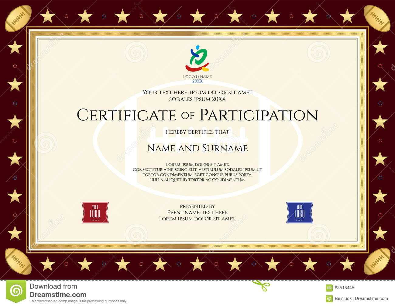 Sport Theme Certification Of Participation Template Stock Intended For Sports Day Certificate Templates Free