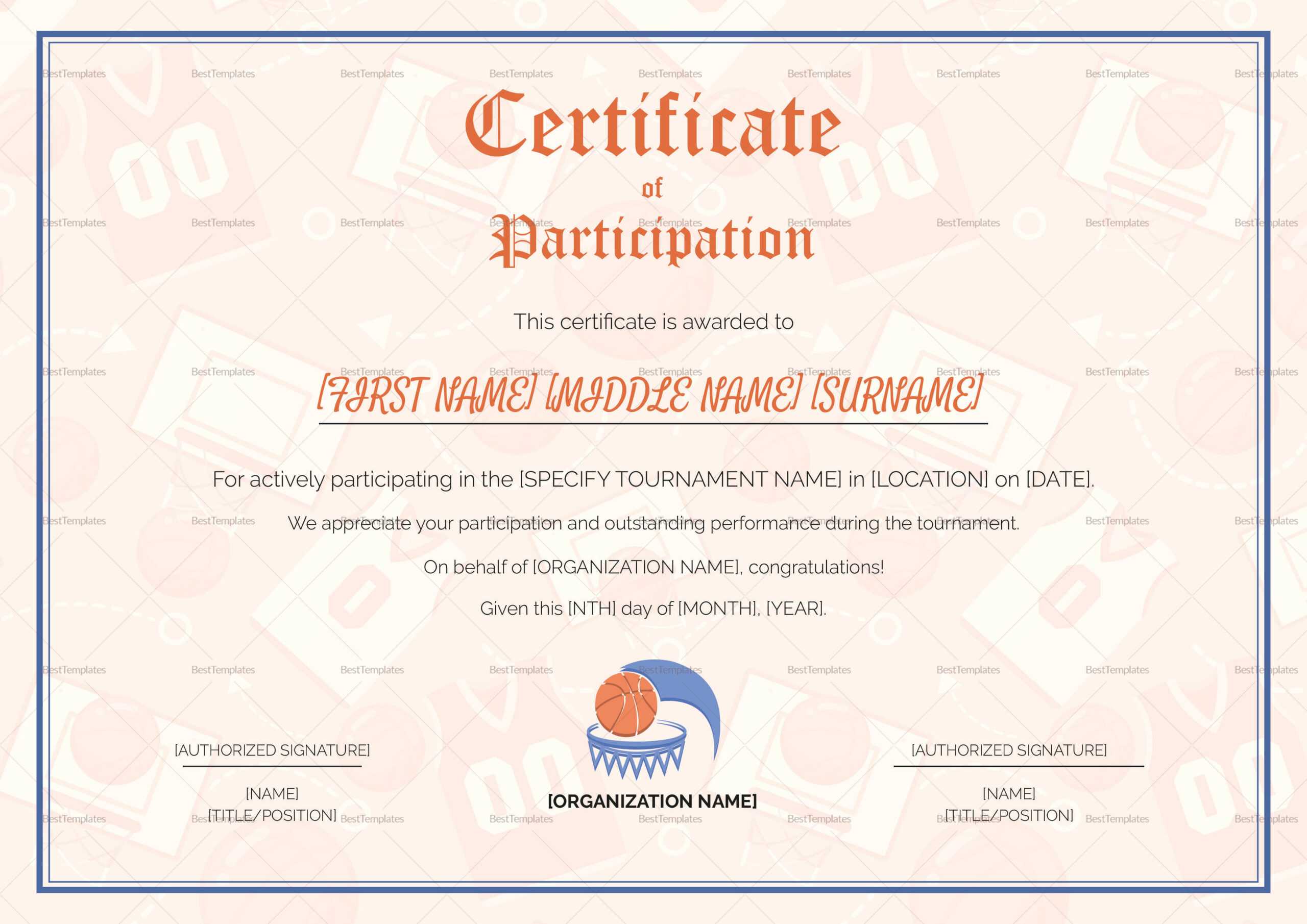 Sports Participation Certificate – Zohre.horizonconsulting.co With Regard To Certificate Of Participation Template Word
