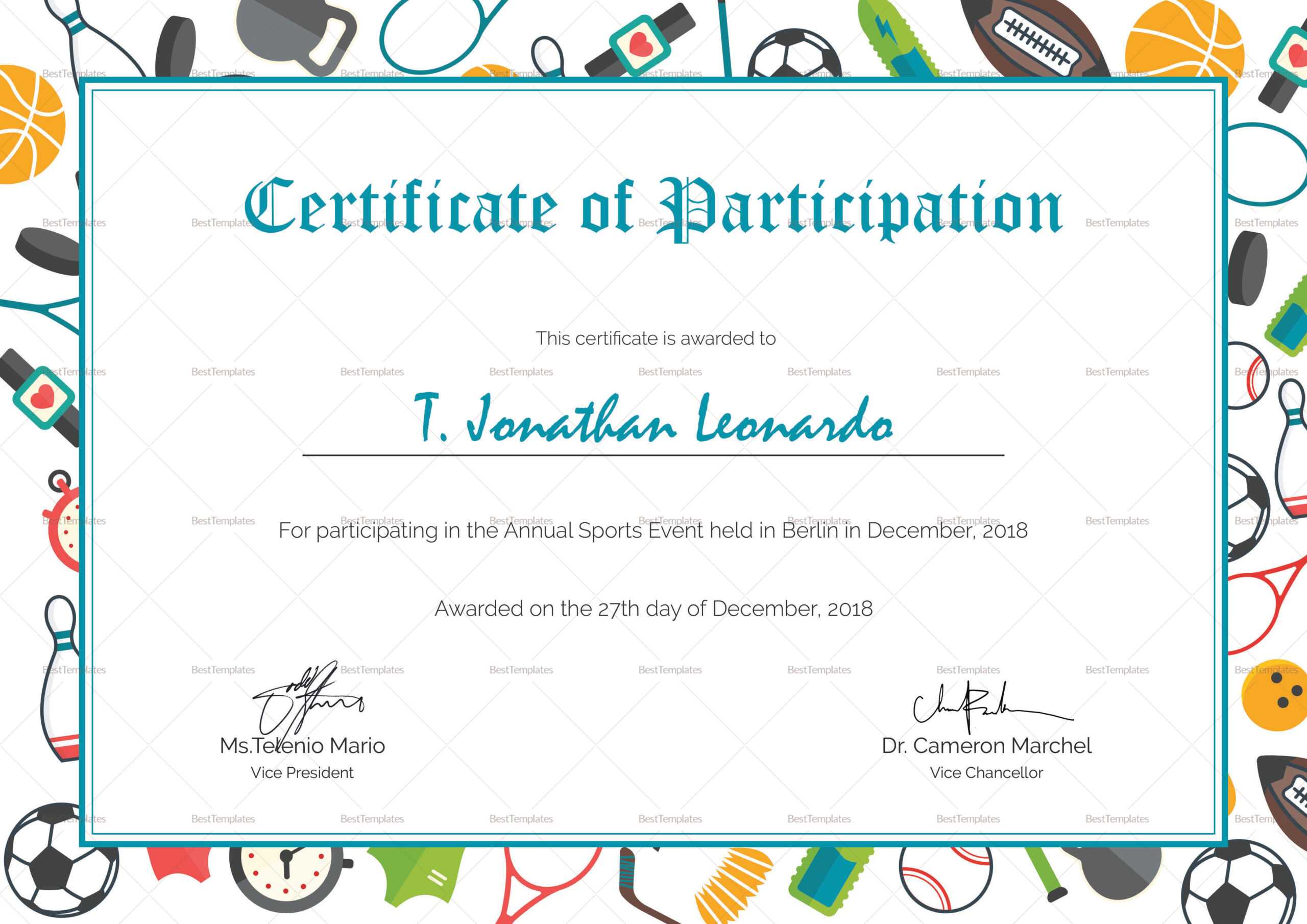 Sports Participation Certificate – Zohre.horizonconsulting.co Within Certificate Of Participation Template Word