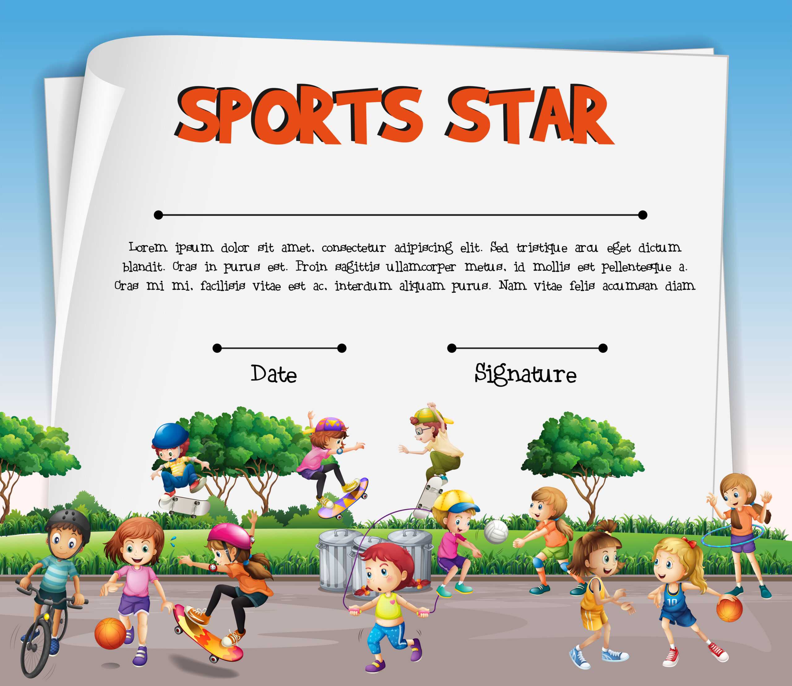 Sports Star Certificate Template With Kids Playing Sports With Regard To Star Certificate Templates Free