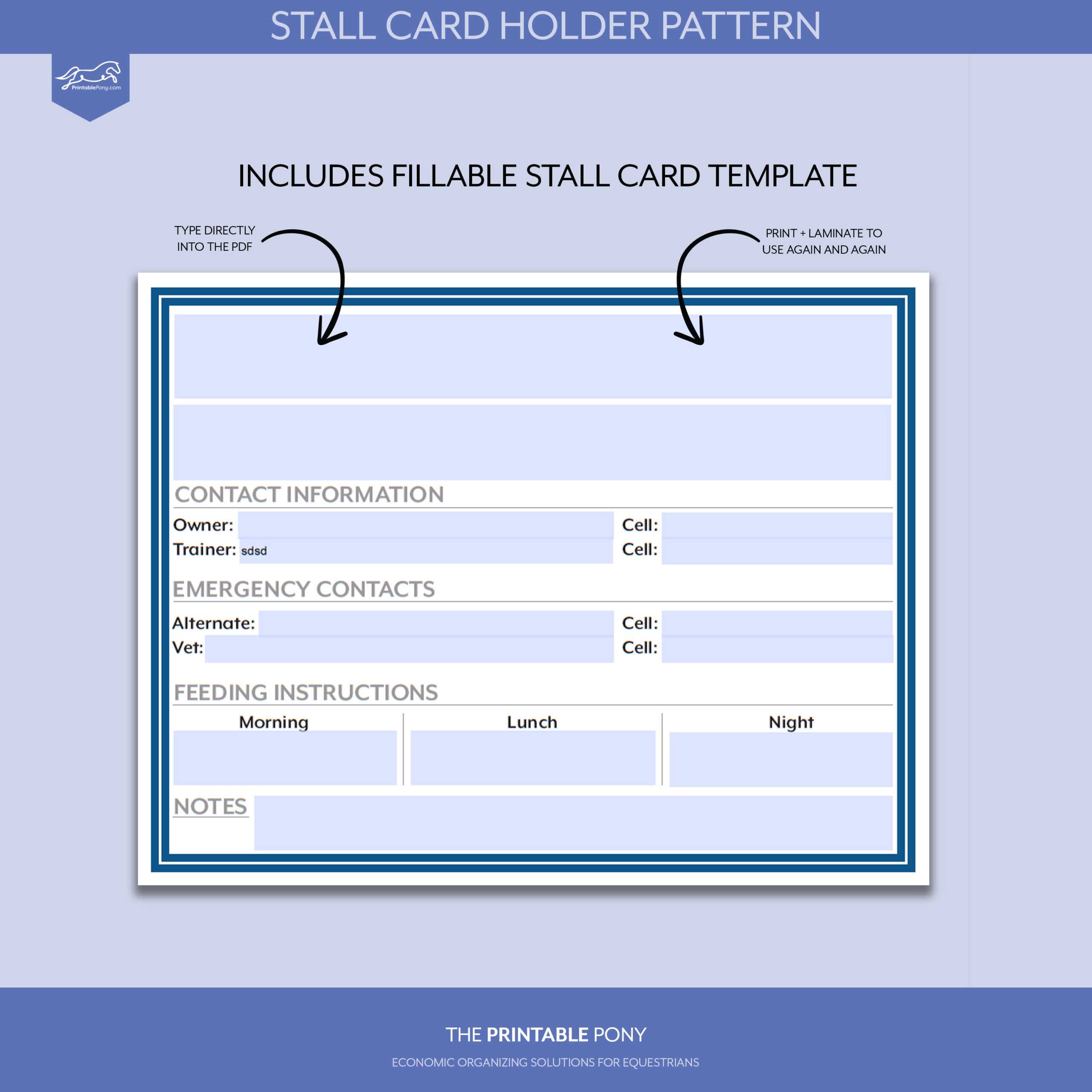 Stall Card Holder Pattern + Printable Stall Card With Horse Stall Card Template