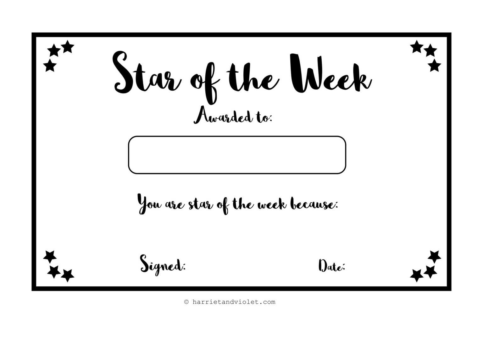 Star Of The Week Certificate Template Professional Template