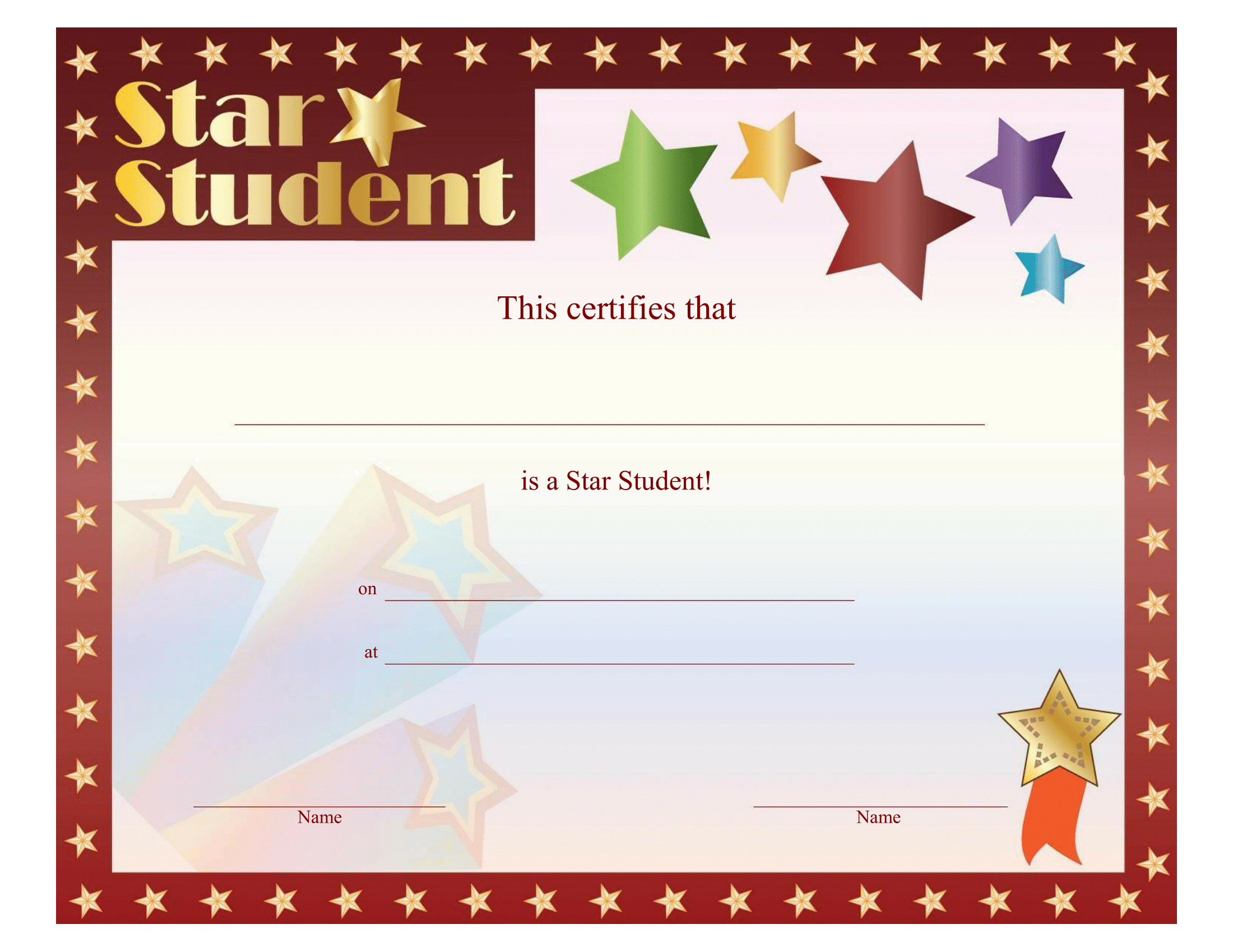 Star Student Certificate – Free Printable Download Within Star Certificate Templates Free