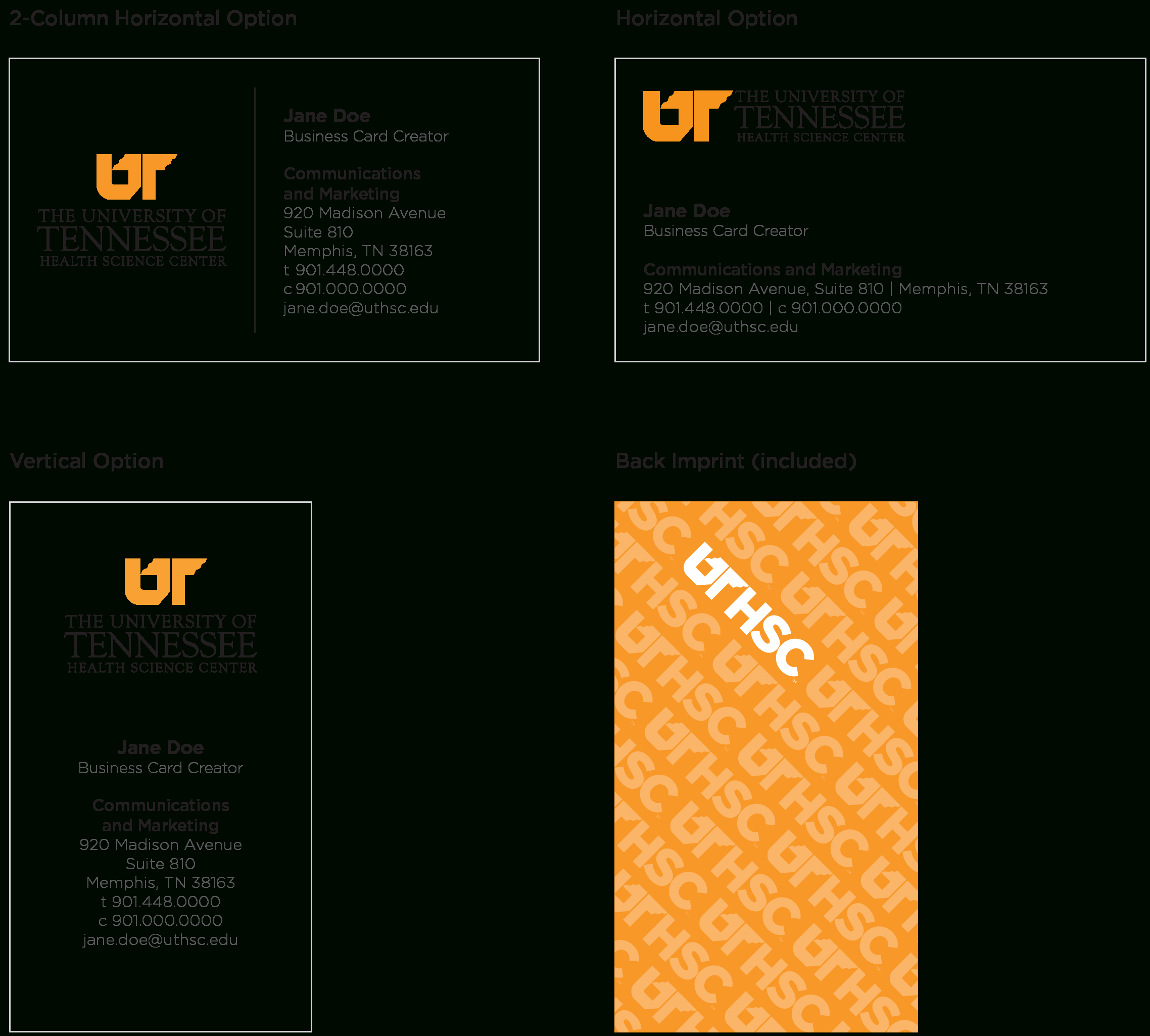 Stationery Package | Uthsc Branding Guidelines | Uthsc Pertaining To Graduate Student Business Cards Template