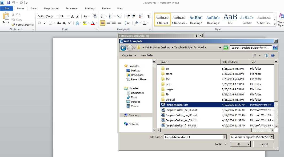 Steps To Enable Bi Publisher Add In Menu In Microsoft Office Pertaining To Word 2010 Templates And Add Ins