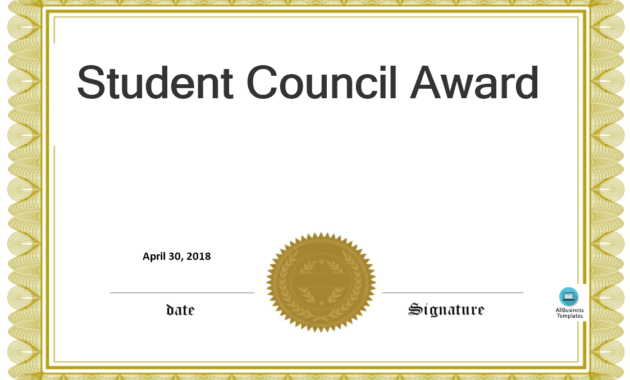 Student Council Award | Templates At Allbusinesstemplates for Free Student Certificate Templates