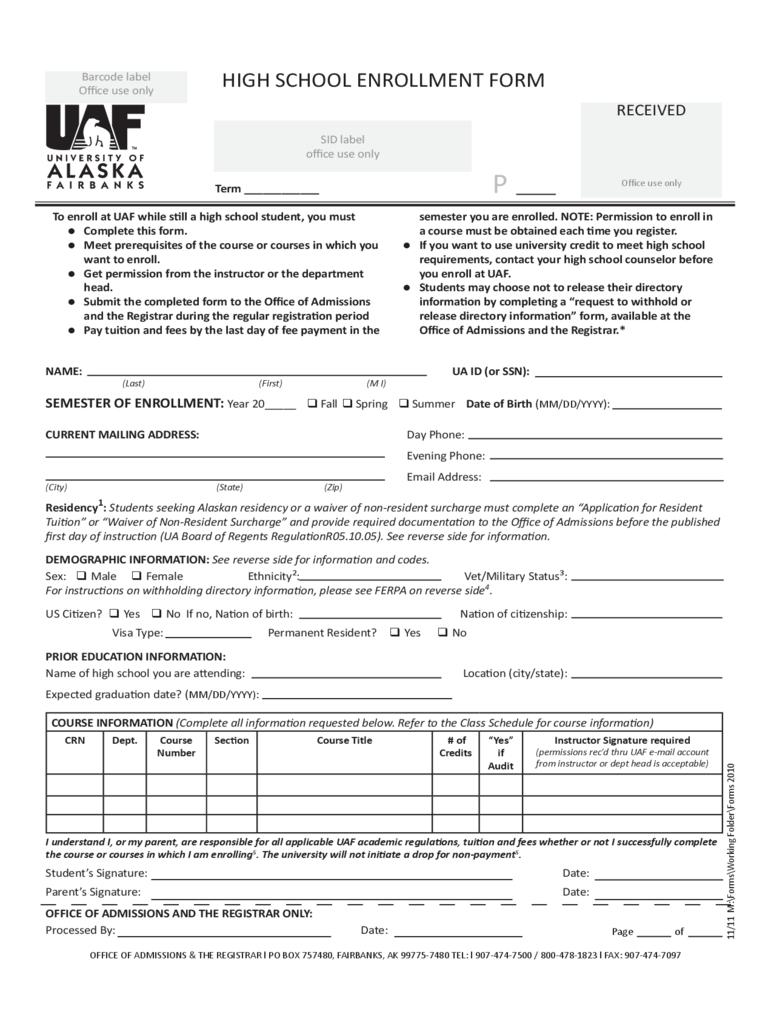 Student Enrollment Form – 3 Free Templates In Pdf, Word For School Registration Form Template Word