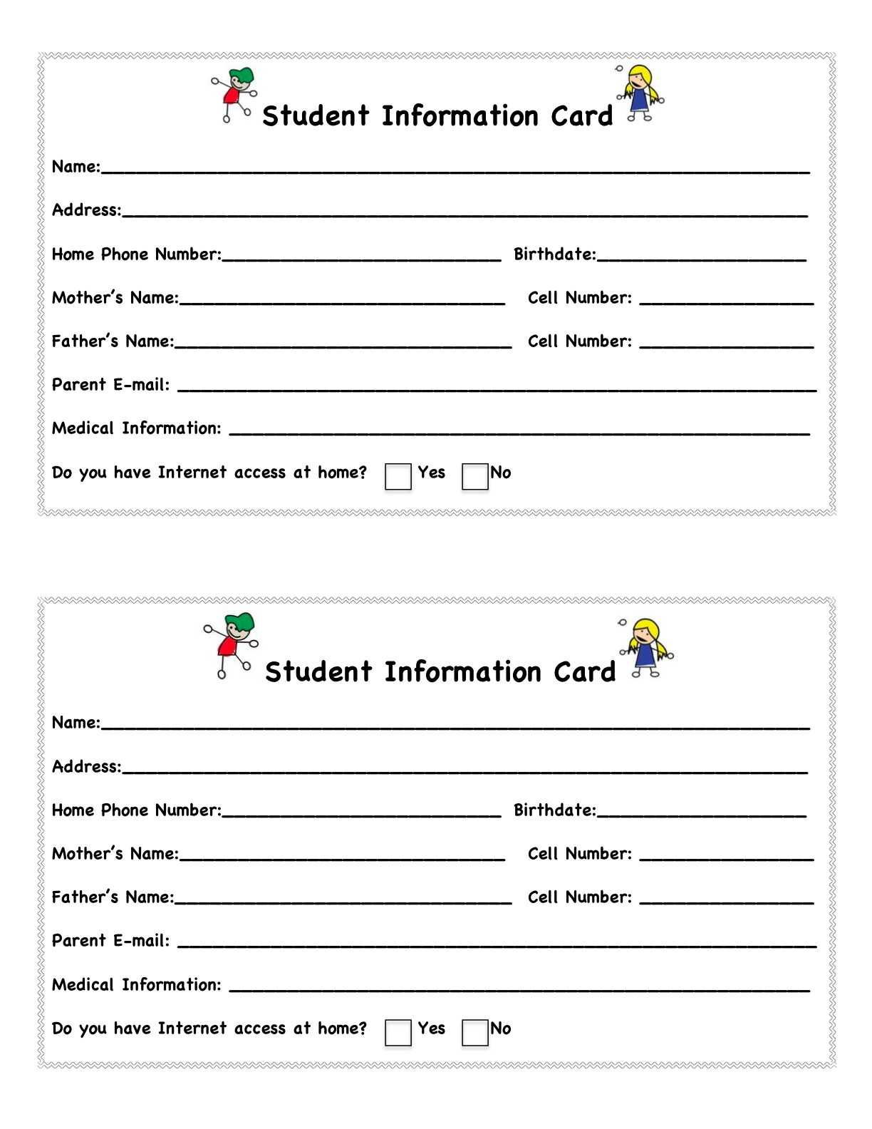 Student Information Card Template ] - Back To School In Student Information Card Template