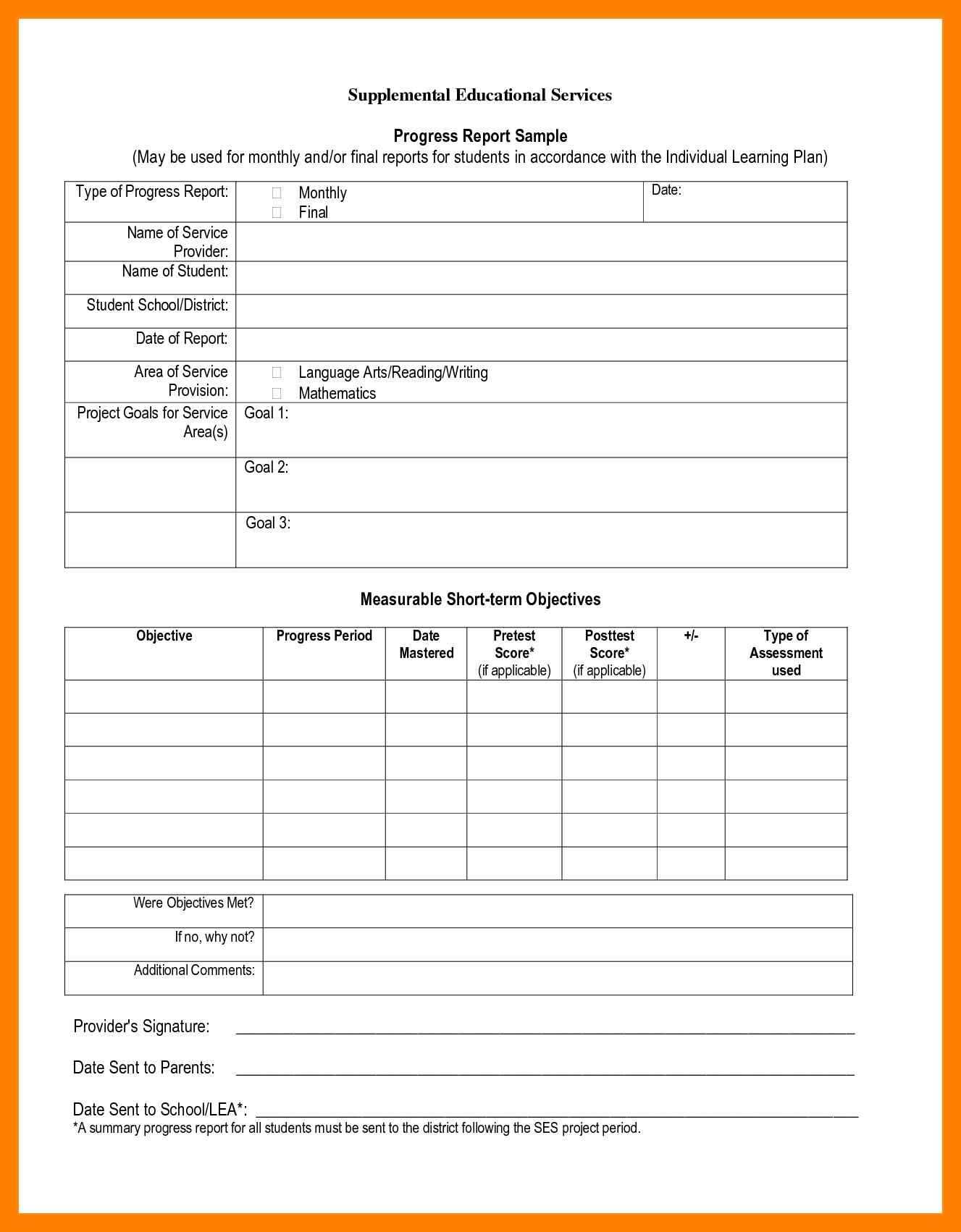 Student Progress Report Forms - Zohre.horizonconsulting.co For Educational Progress Report Template