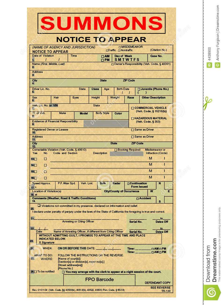 Summons Ticket To Court Stock Photo. Image Of Post, Official Throughout Blank Speeding Ticket Template