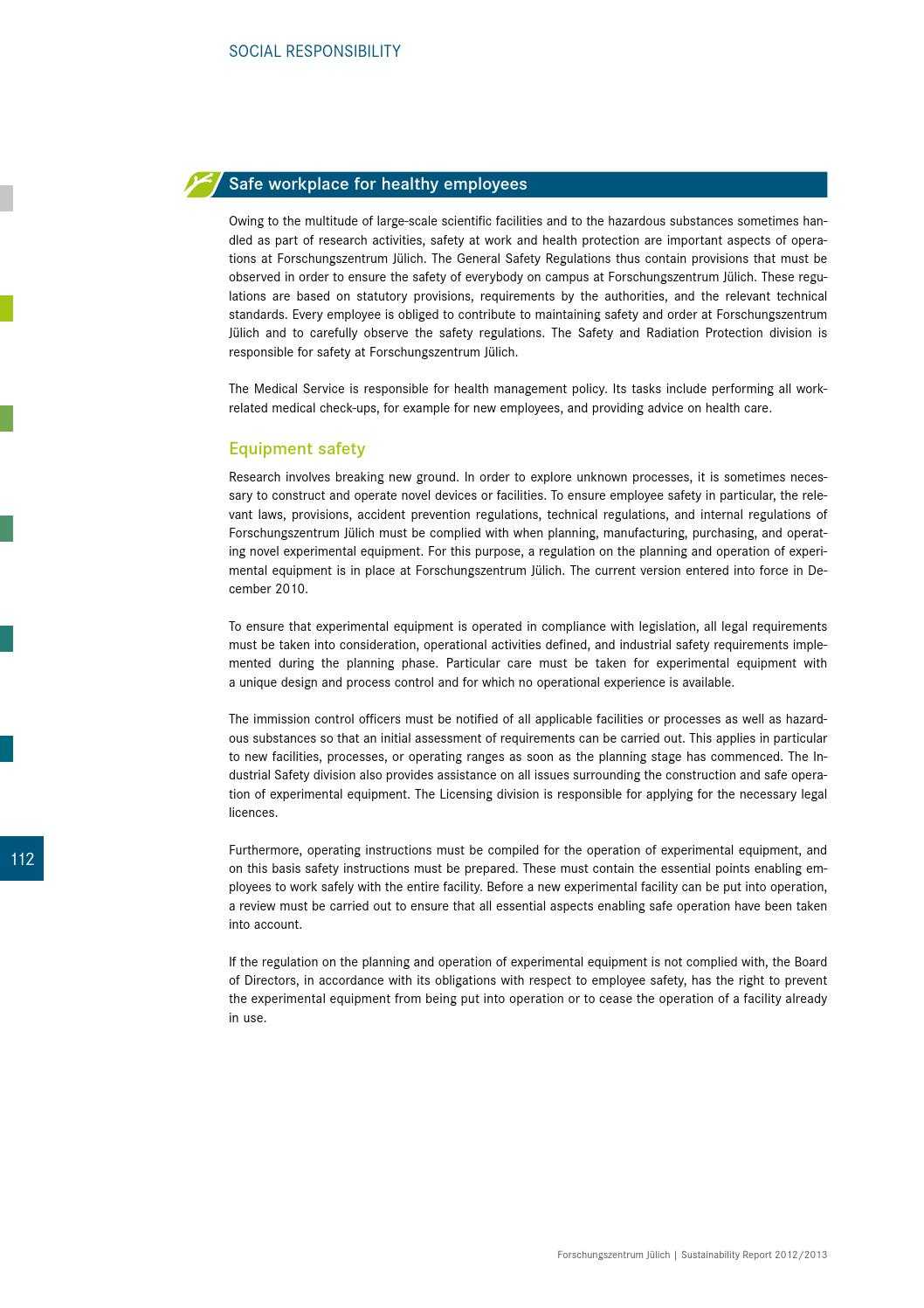 Sustainability Report 2012/2013Forschungszentrum Jülich Throughout Health And Safety Board Report Template
