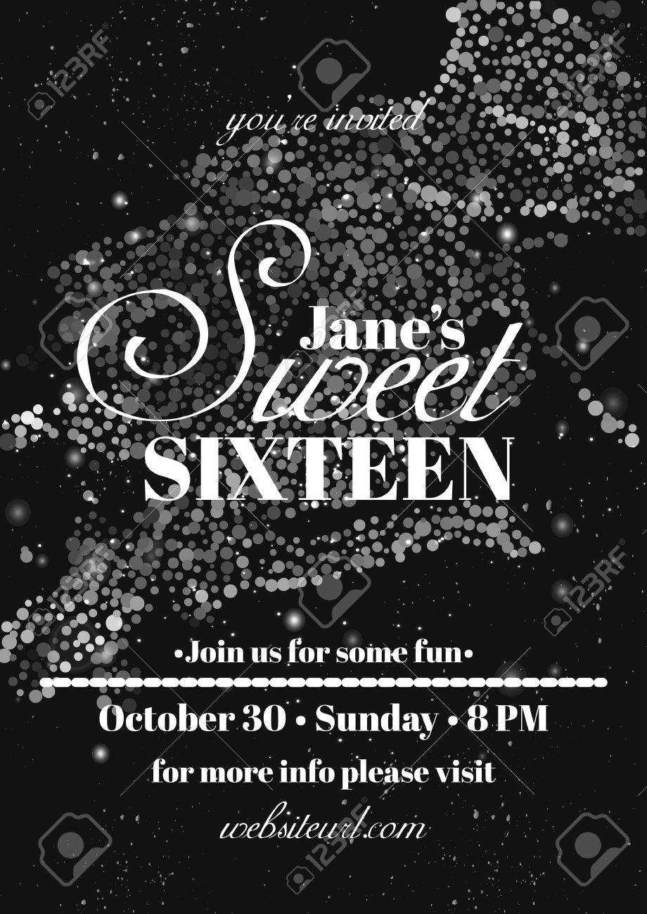 Sweet Sixteen Glitter Party Invitation Flyer Template Design In Sweet 16 Banner Template