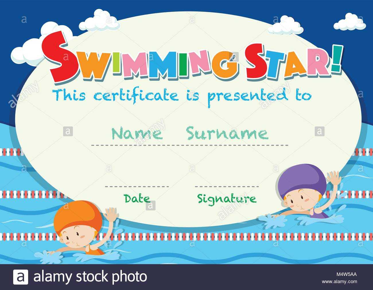 Swimming Certificate Stock Photos & Swimming Certificate Within Free Swimming Certificate Templates