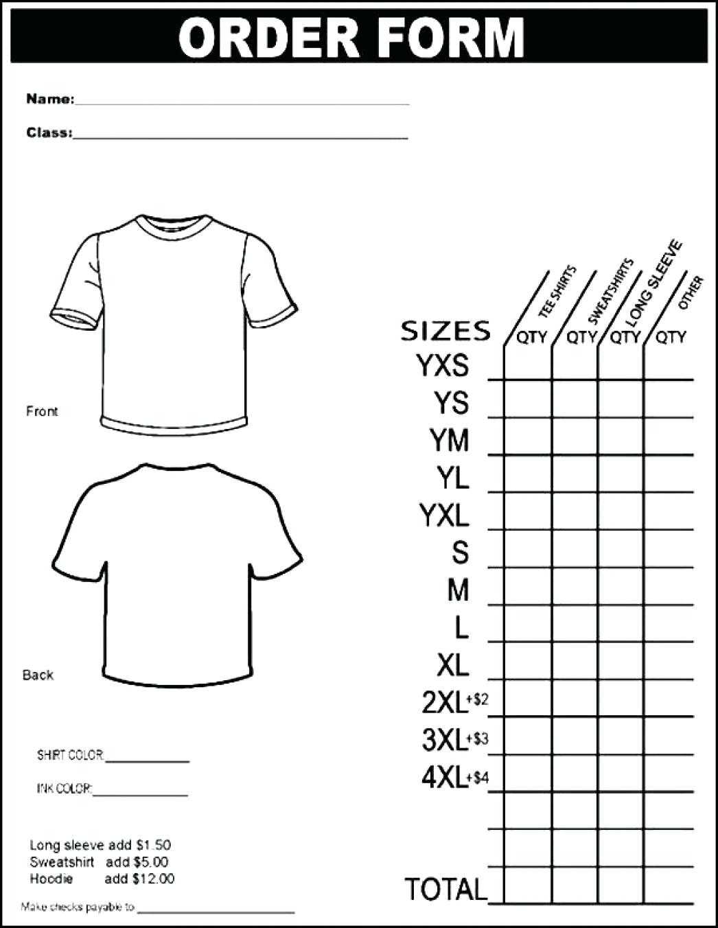 T Shirt Order Form Template Excel Download Free Blank Word Within Blank T Shirt Order Form Template
