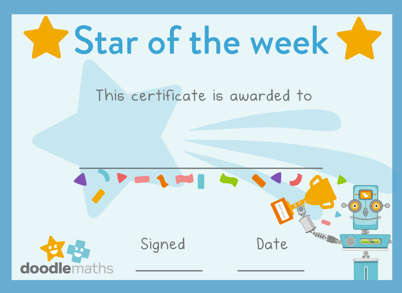 Teacher Resources | Free Resources For Schools | Doodlemaths Throughout Star Of The Week Certificate Template