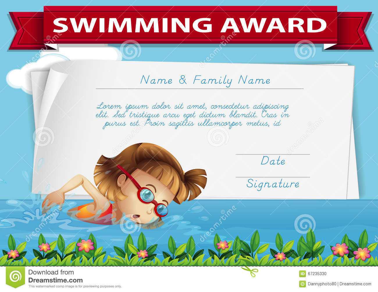 Template Certificate Swimming Award Stock Illustrations – 17 Throughout Free Swimming Certificate Templates