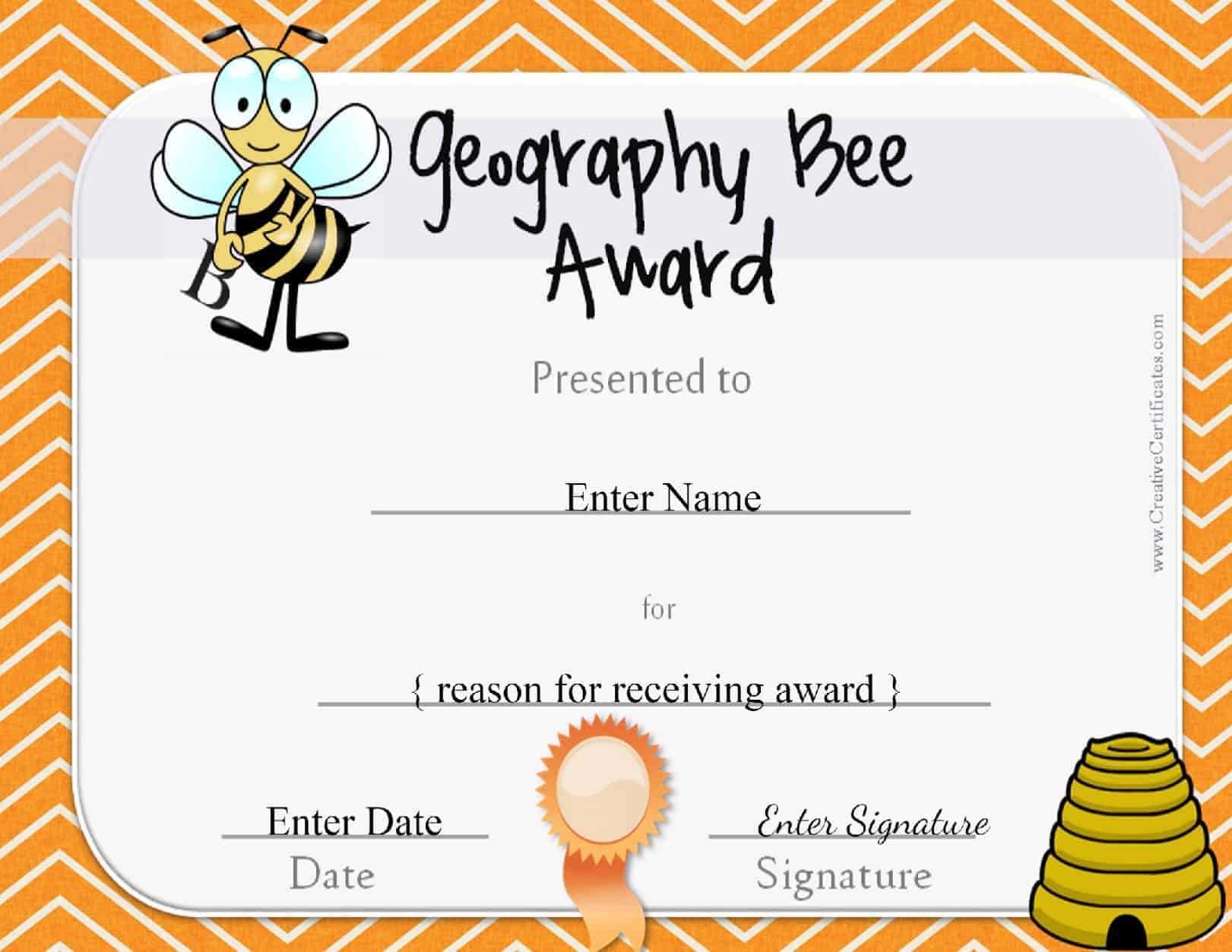 Template For Award Certificate ] – Free Certificate Of Throughout Spelling Bee Award Certificate Template