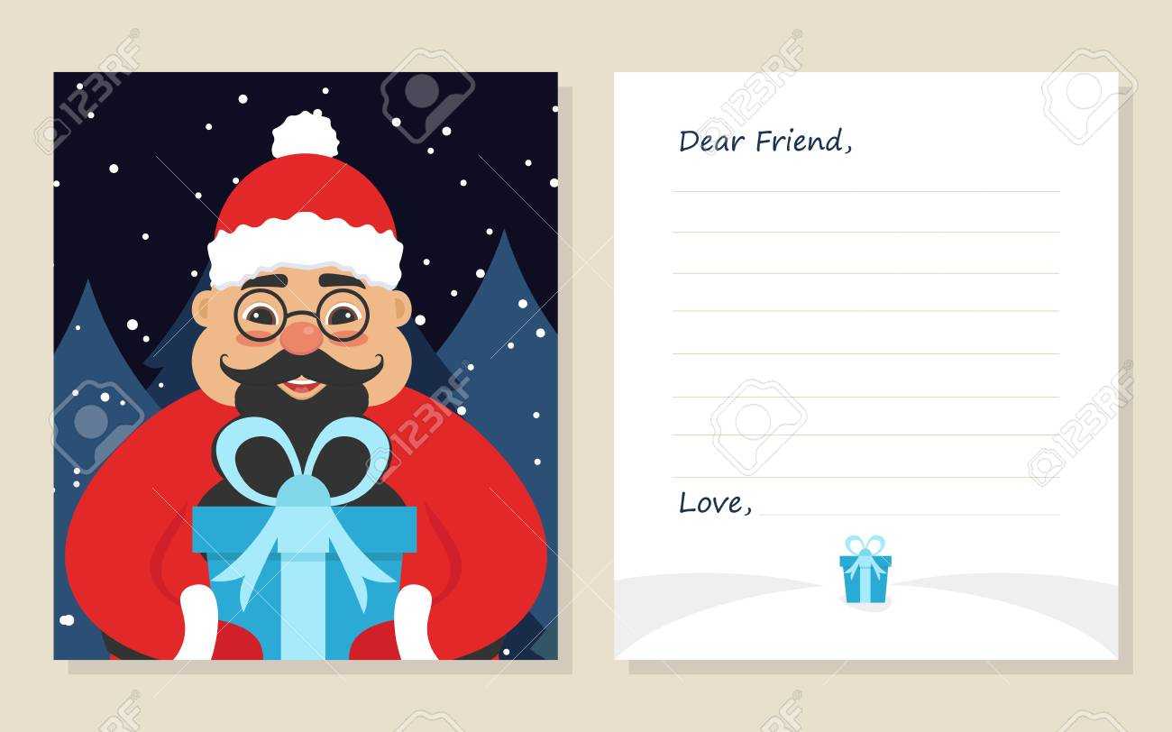 Template Greeting Card New Year's Or Merry Christmas Letter To.. Throughout Christmas Note Card Templates
