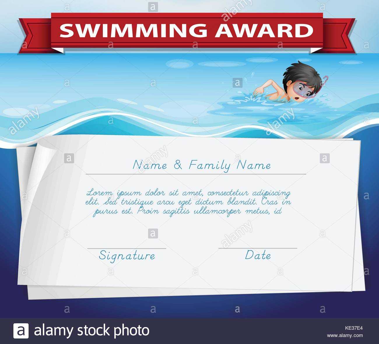 Template Of Certificate For Swimming Award Illustration Pertaining To Swimming Award Certificate Template