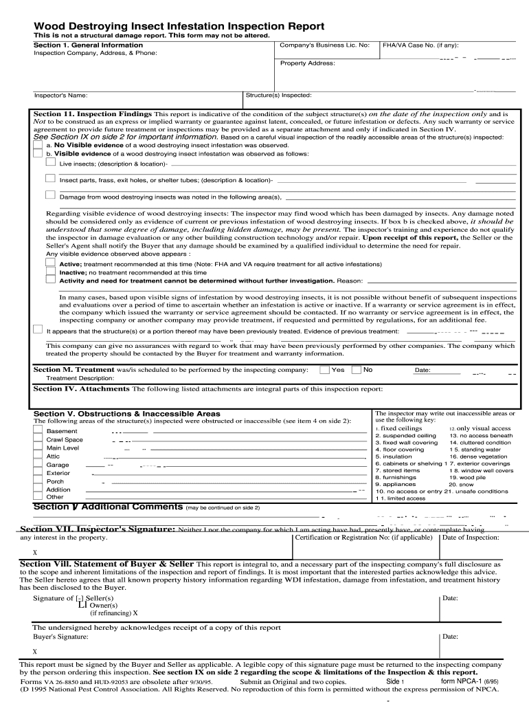 Termite Inspection Form – Fill Online, Printable, Fillable Regarding Pest Control Inspection Report Template