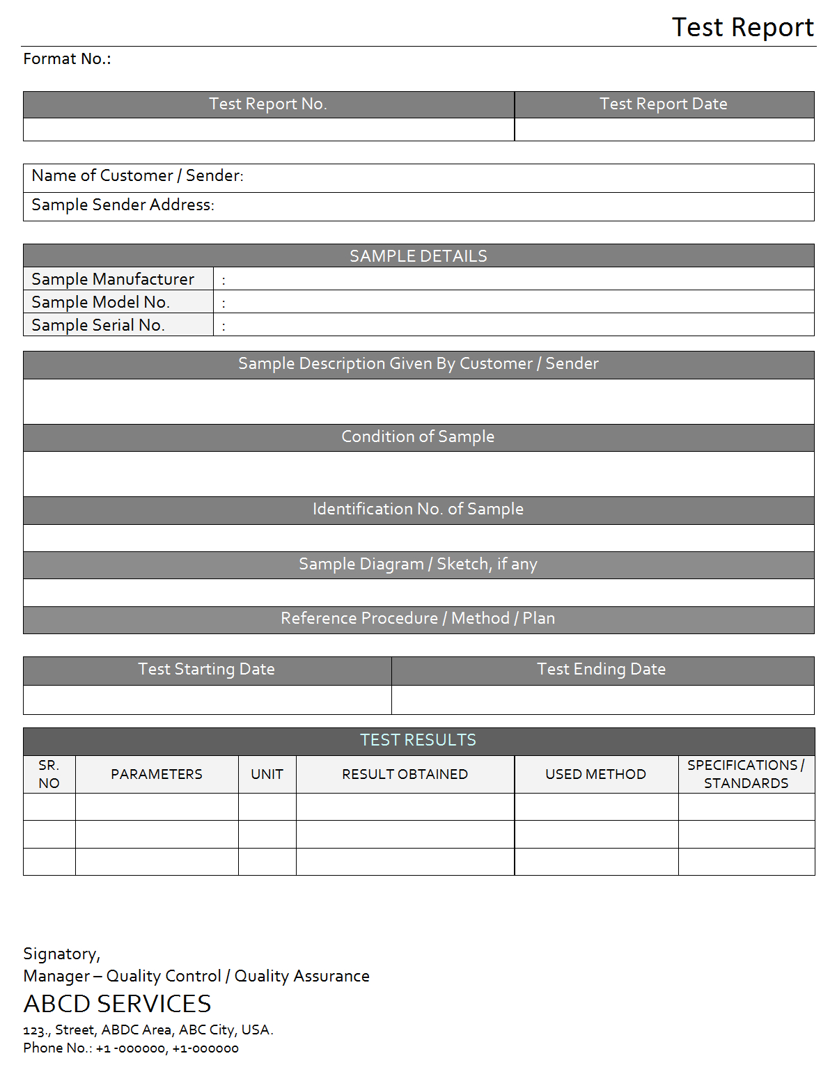 Test Report For Laboratory – In Test Result Report Template