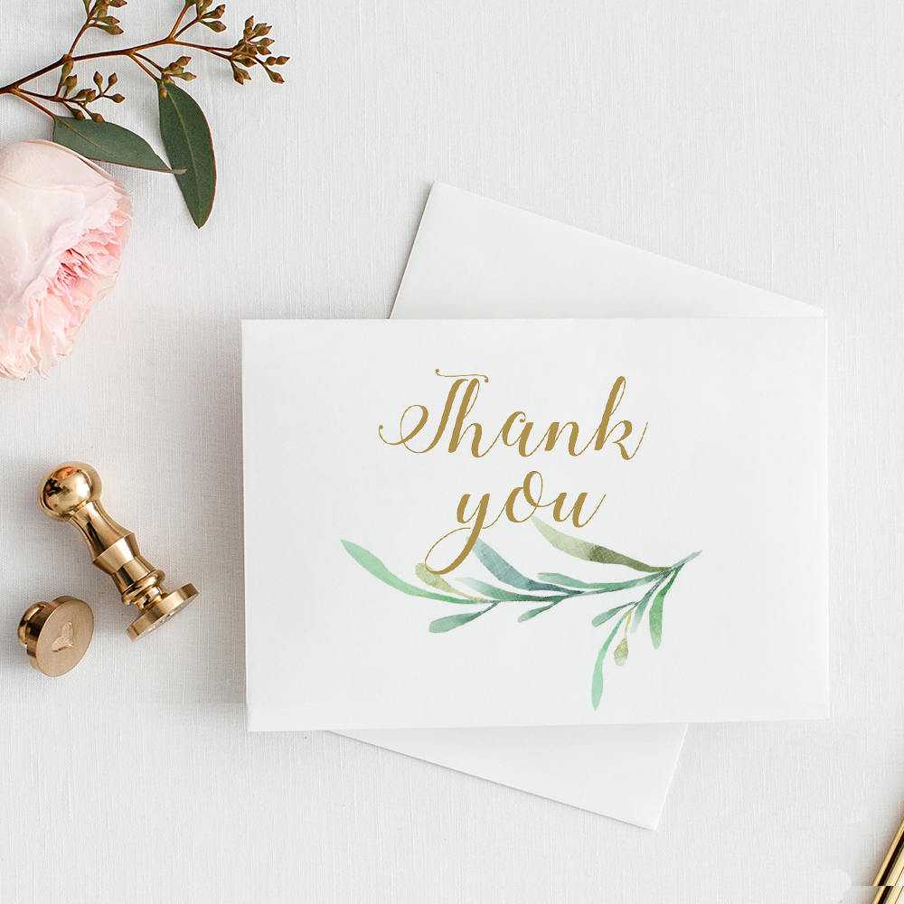 Thank You Card With Greenery. 3.5X5 Folded Size, 4 Bar Size Intended For Thank You Card Template Word