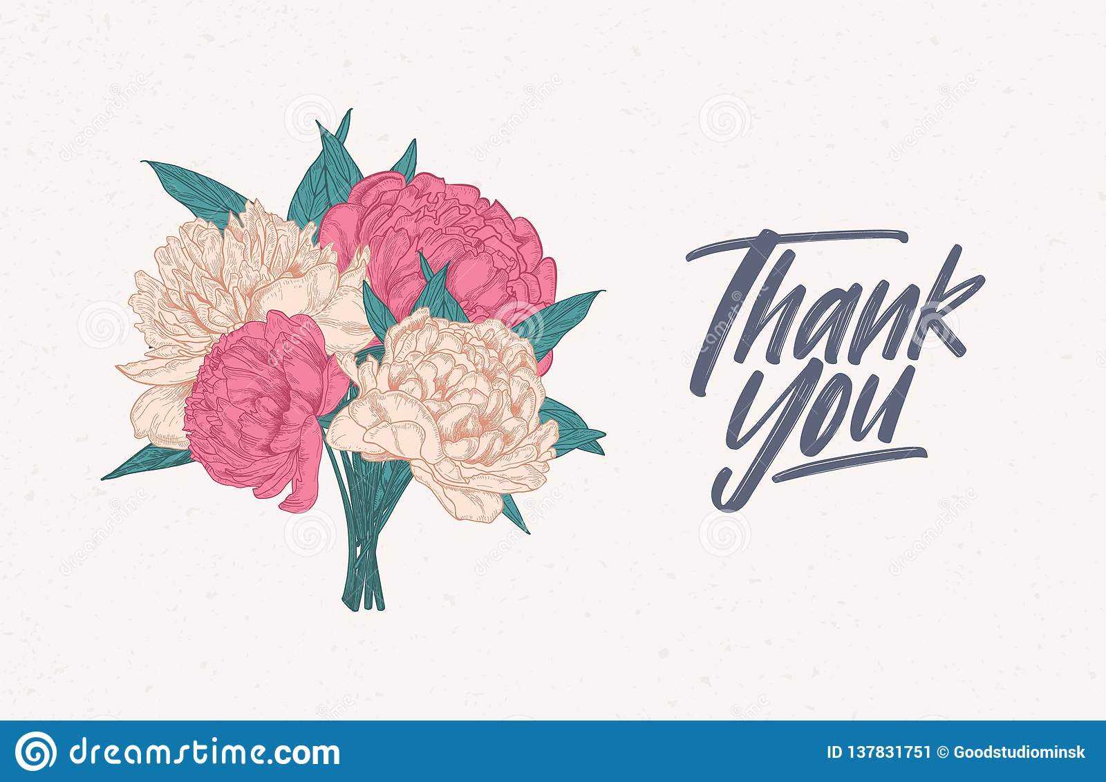 Thank You Note Template Decorated With Bouquet Of Gorgeous Intended For Thank You Note Card Template