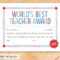 The Fine Porcupine — World's Best Teacher Award, Printable Pertaining To Best Teacher Certificate Templates Free