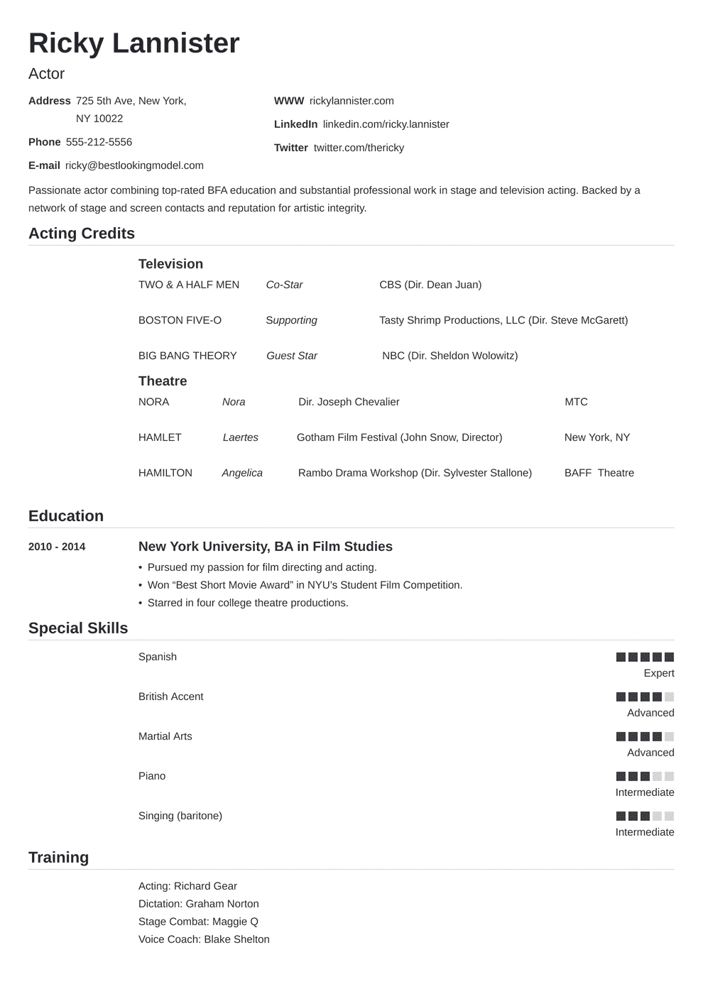 Theater Resume Templates – Mahre.horizonconsulting.co With Regard To Theatrical Resume Template Word
