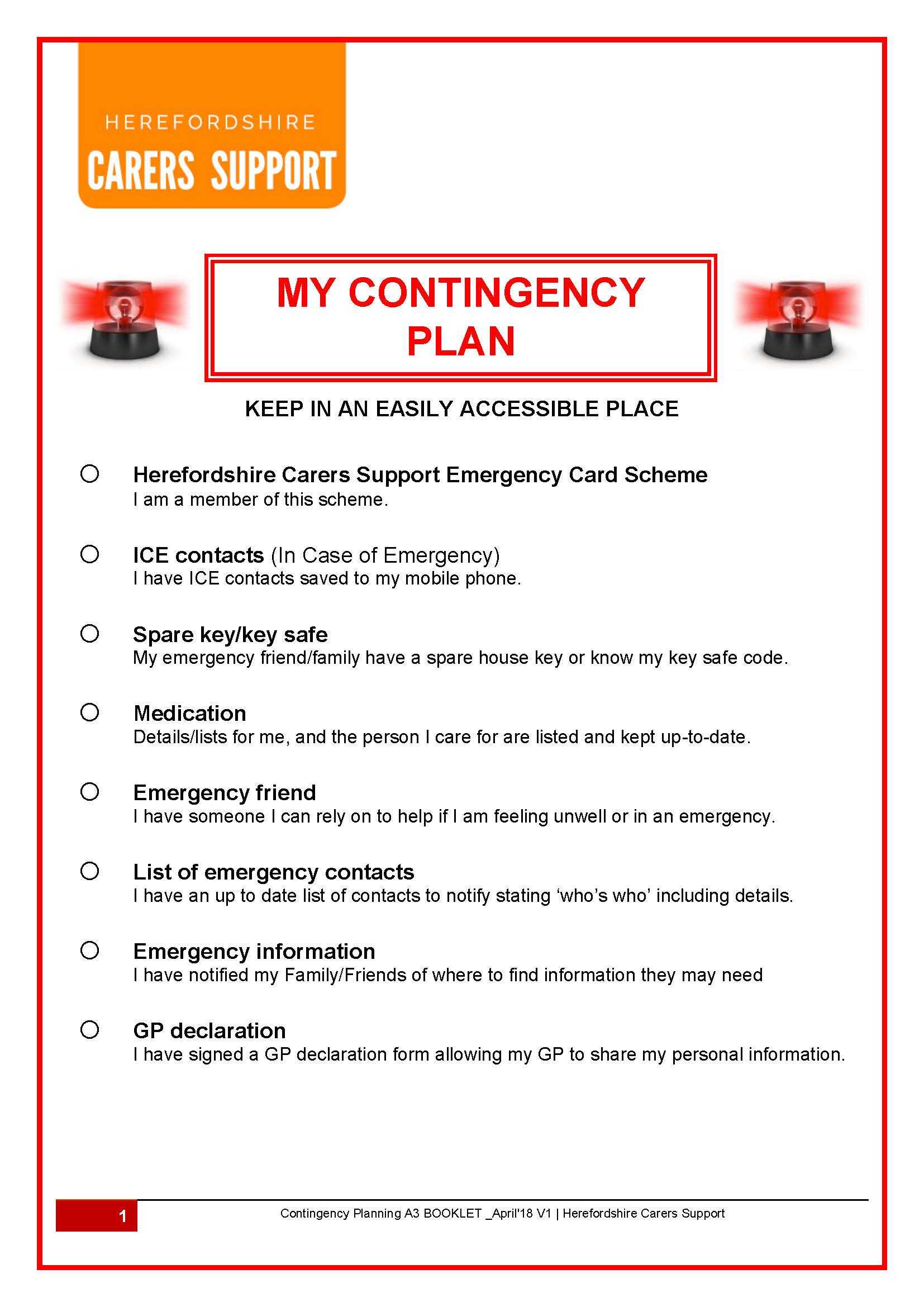 Think Carer, Herefordshire Carers Support. Emergency Card In In Case Of Emergency Card Template