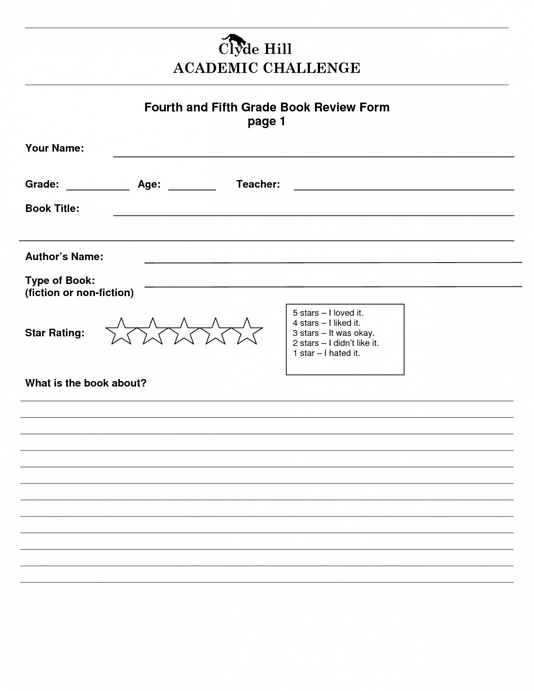 Third Grade Book Report Form 3Rd Fiction 5Th E 132378 Es Inside Book Report Template Grade 1